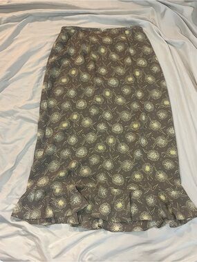 Floral Ruffle Hem Midi Skirt - Brown